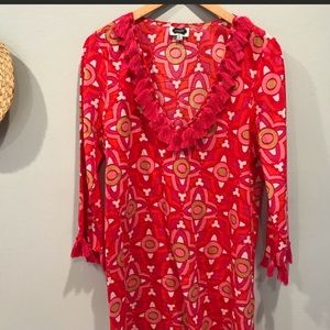 Mudpie Cover up- Red/Pink/Gold Tassel top